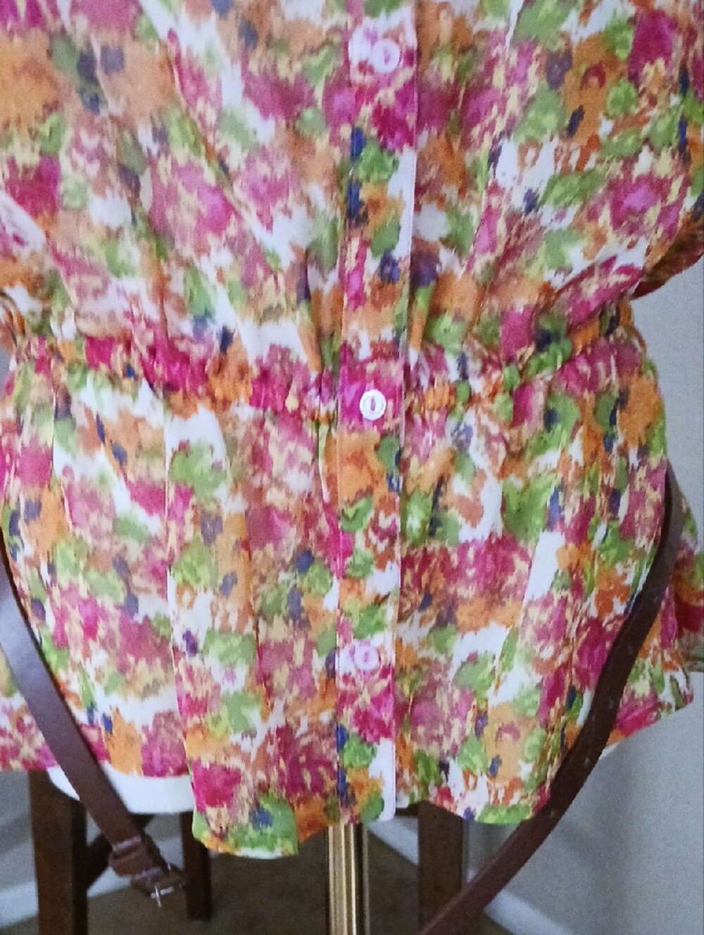 No Boundaries- Juniors Multicolor Floral Ruffle Blouse with Buttons - Picture 14 of 16